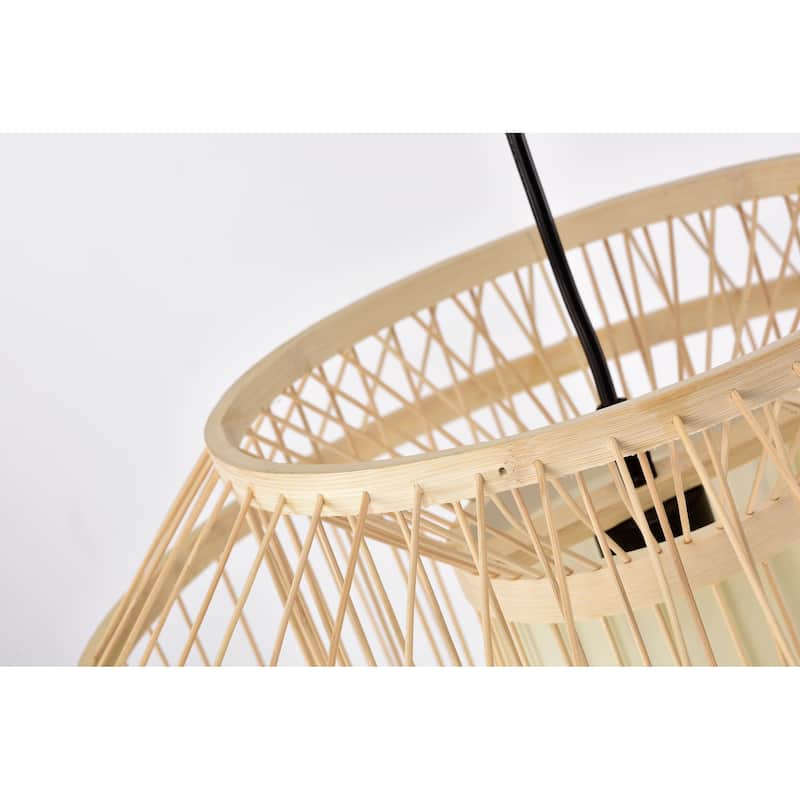 Yvette Natural Wood 1-Light Rattan Cage Pendant Light