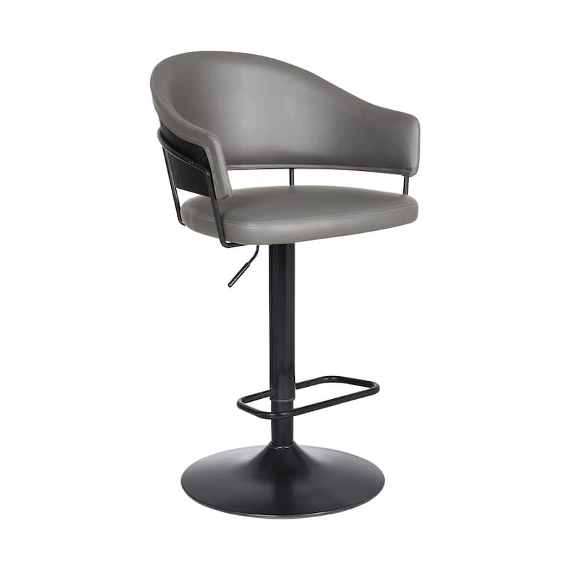 25" Grey Faux Leather Adjustable Bar Stool with 360° Swivel Metal Frame and Footrest Support - 43.5" x 21" x 22.25"