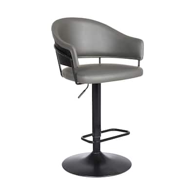 25" Grey Faux Leather Adjustable Bar Stool with 360° Swivel Metal Frame and Footrest Support - 43.5" x 21" x 22.25"