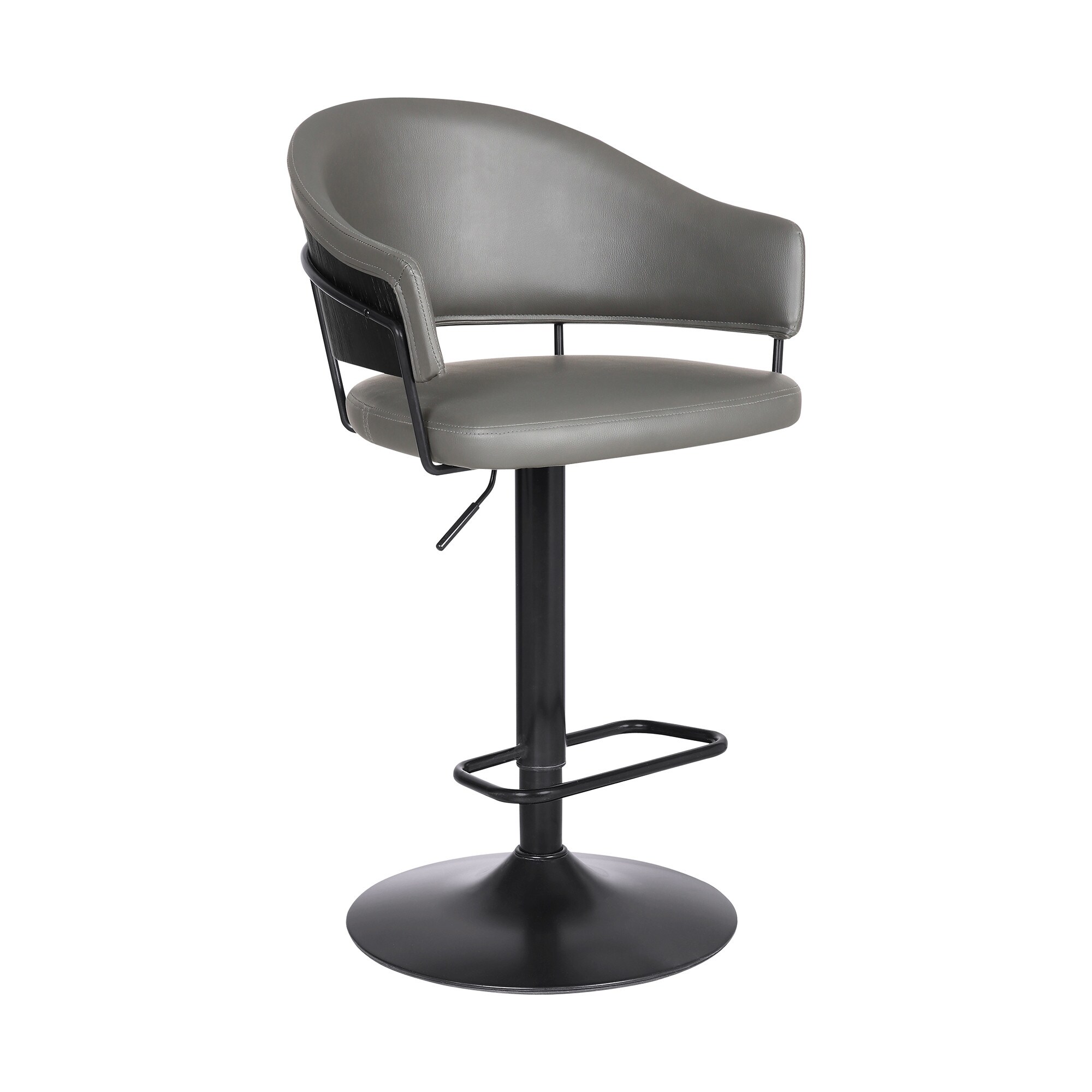 25" Grey Faux Leather Adjustable Bar Stool with 360° Swivel Metal Frame and Footrest Support - 43.5" x 21" x 22.25"