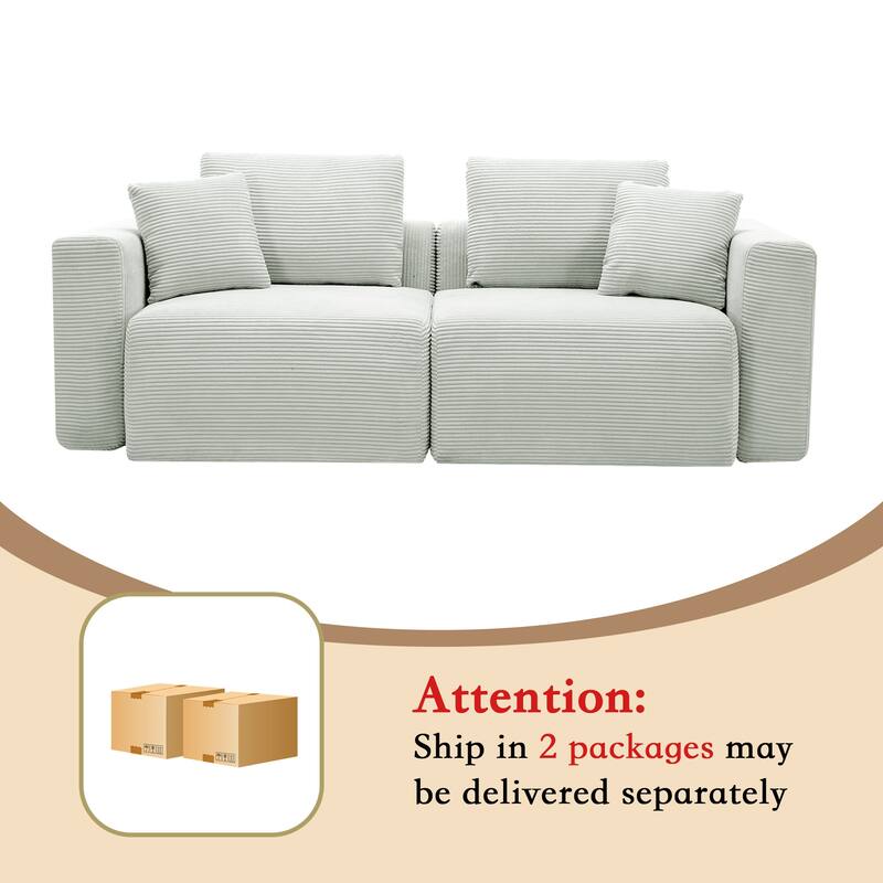Corduroy Sectional Modular Sofa with Square Arms & Ottoman Extension for Flexible Arrangements
