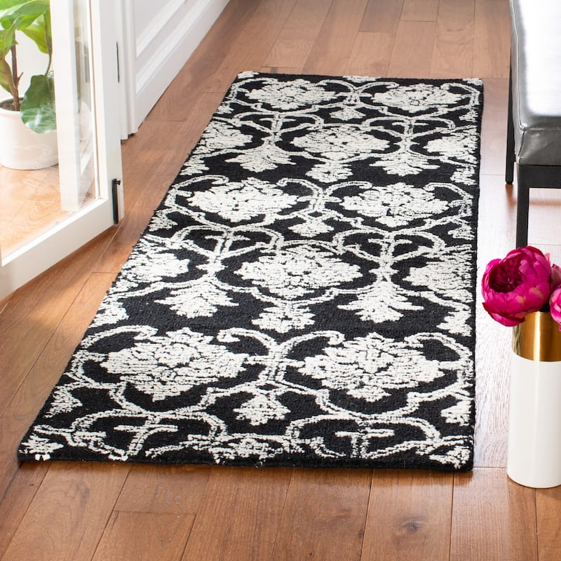 SAFAVIEH Handmade Metro Elixabete French Country Wool Rug - 2'3" x 8' Runner - Black/Ivory