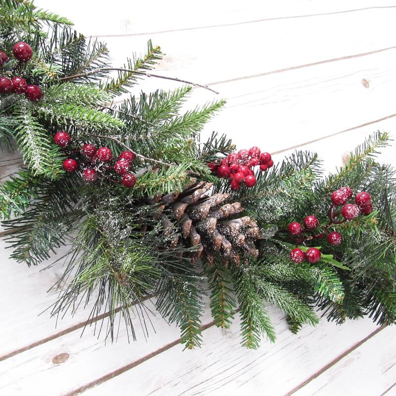 6ft Artificial Mixed Frosted Berry Twig Pine Cone & Pine Christmas Garland - 72" L x 7" W x 5" DP