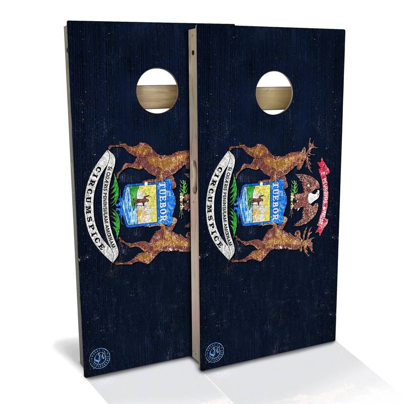 Michigan Flag Outdoor Cornhole Board Set - Backyard 2x4 - Include Hole Lights