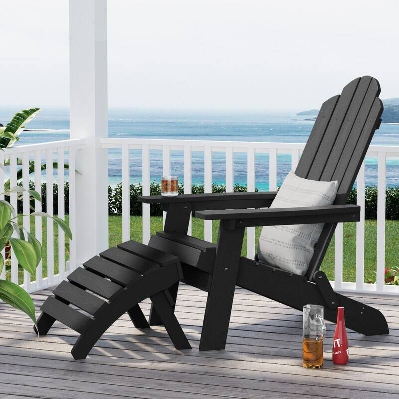WINSOON 2-Piece All Weather HIPS Outdoor Adirondack Chair with Cup-Holder and Ottoman