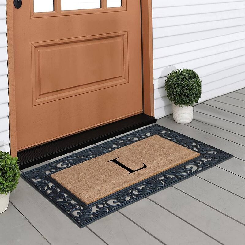 A1HC Rubber and Coir Dirt Trapper Heavy Weight Large Monogrammed Doormat, Black