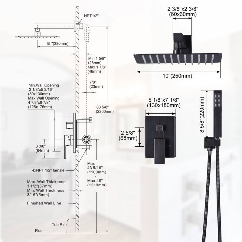 WOWOW 10 in. Square Shower Head 2-Spray Shower Faucet with Single Handle - 10 in.
