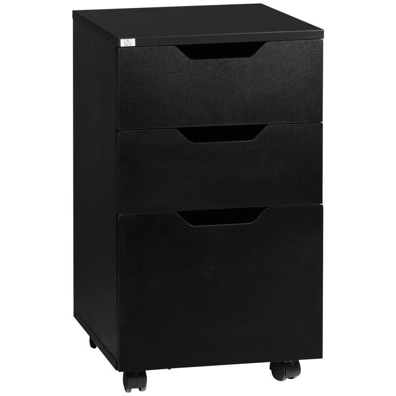 3 Drawer Mobile File Cabinet, Rolling Printer Stand, Vertical Filing Cabinet, Black - Black