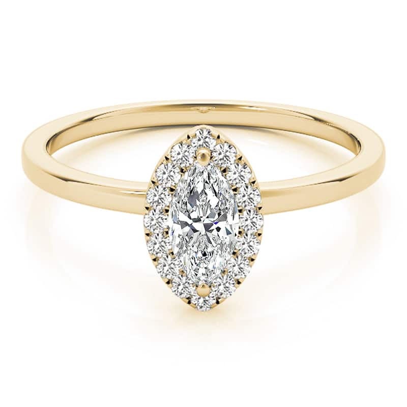 Auriya 14k Yellow Gold Lab Grown Marquise Diamond Halo Engagement Ring 0.50 to 5.00 ct. tw. (F-G VS)