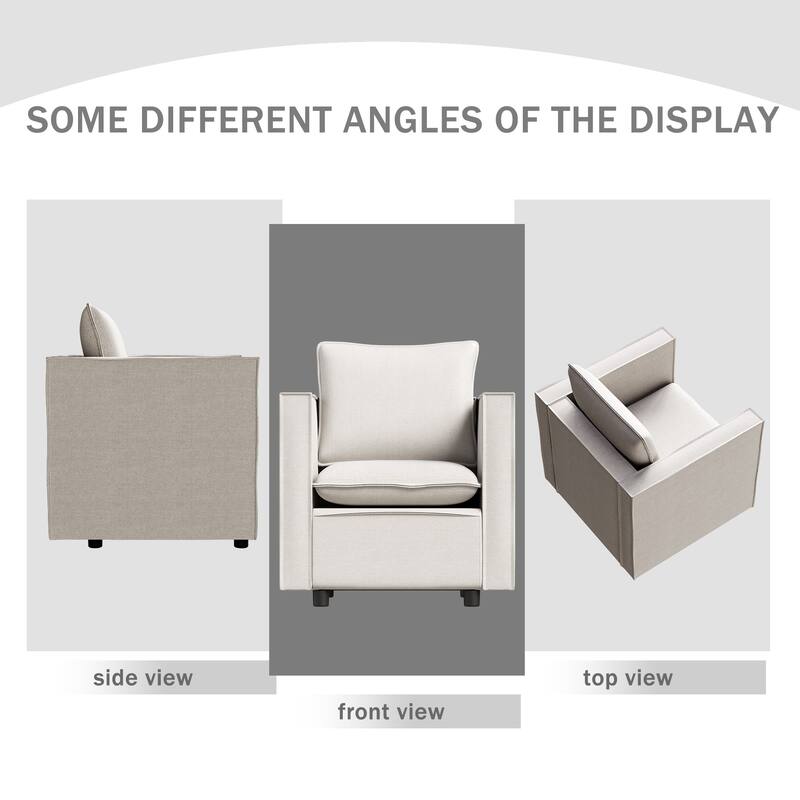 Linen Fabric Single Sofa Chair, Comfy Upholstered Reading Armchair, Modern Decorative Chair for Bedroom, Reading Room