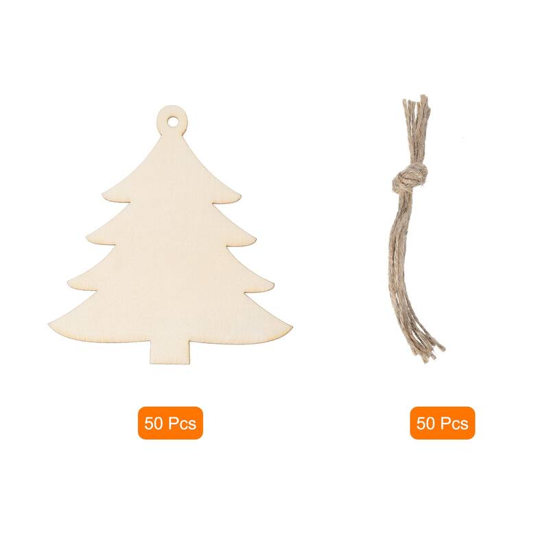 50 Pcs Wooden Christmas Ornaments Paintable Wooden Christmas Tree Crafts