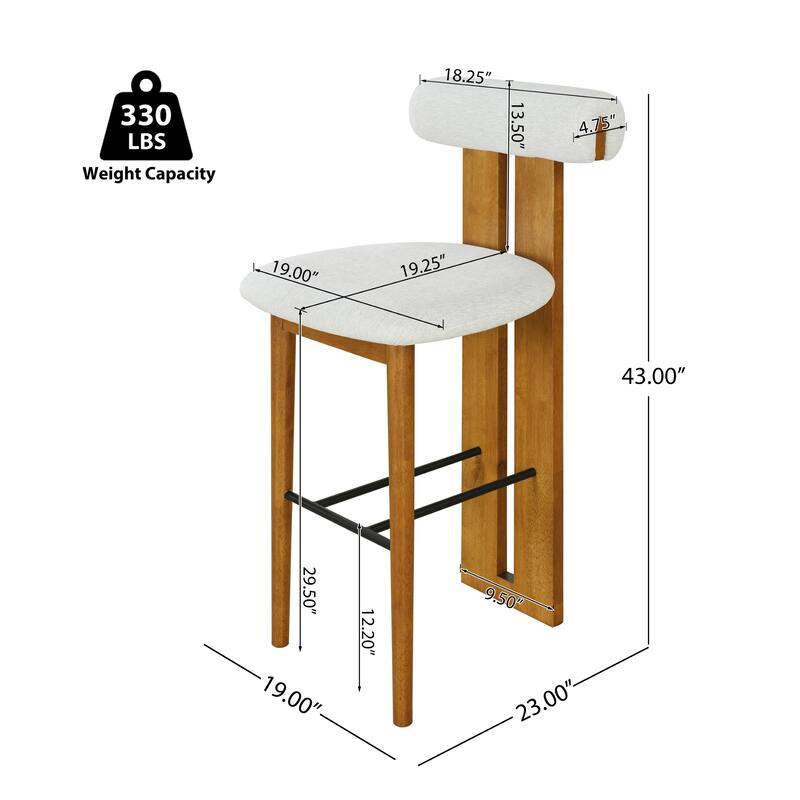 Roomfitters Renee Indoor Wooden Barstools with Cloud-Top Backrest, Set of 2 - Set of 2