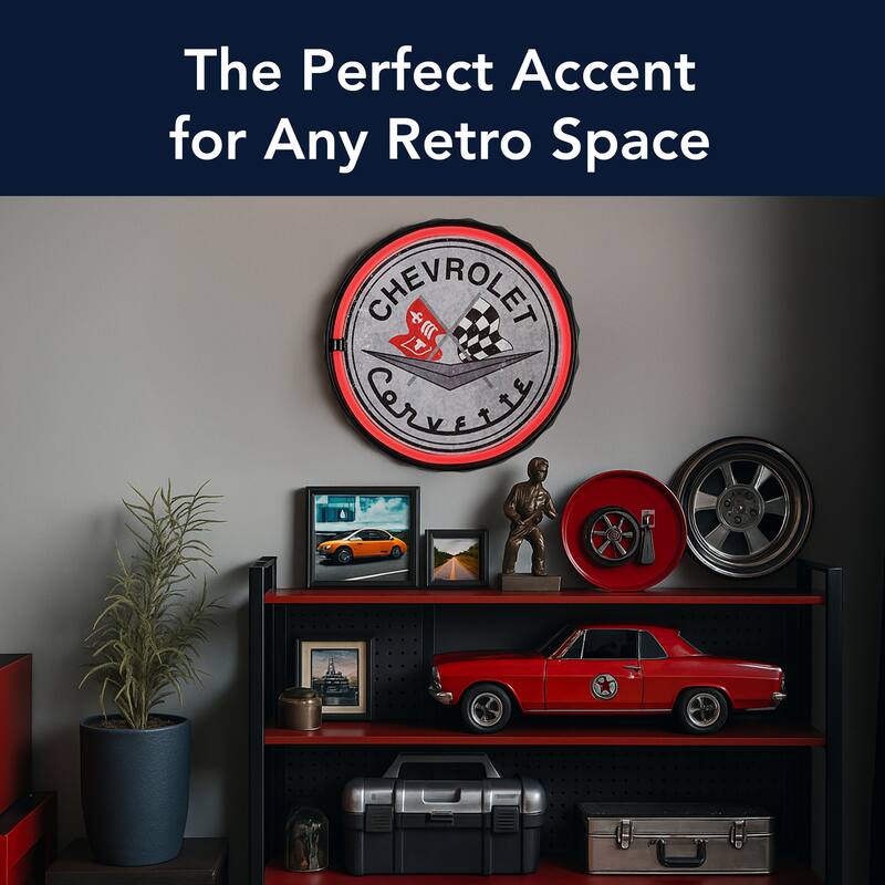 Licensed Chevrolet Bottle Cap Shaped Neon LED Rope Wall Sign (12.5") - Red - 12.5" x 12.5"