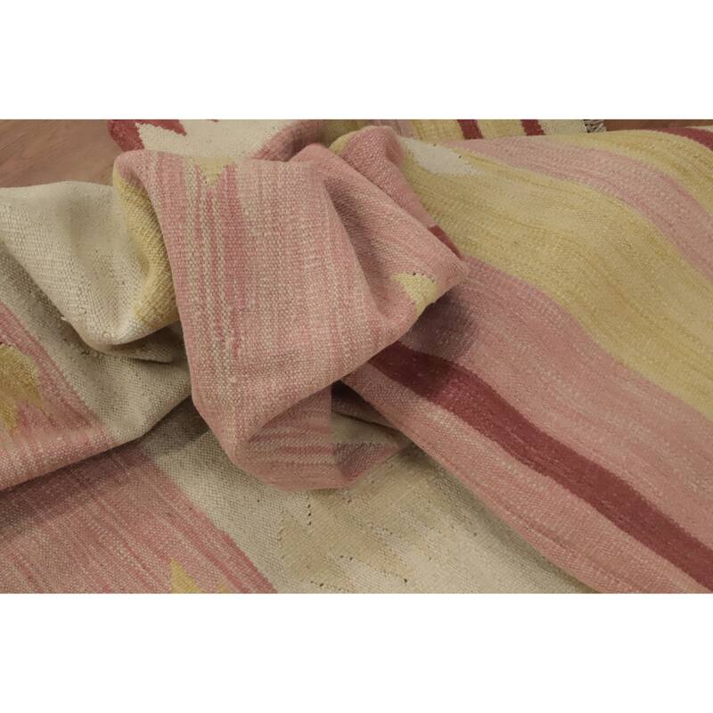 Hand Woven Oriental 100% Wool Carpet Southwestern Tribal Pink Kilim Area Rug - 13' 1'' X 9' 5''