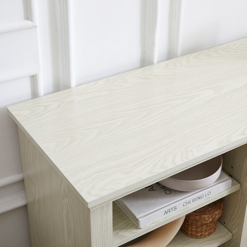 Large Storage TV Stand for TVs up to 75'' with Faux Stacked Stone, Adjustable Shelves and Cable Management