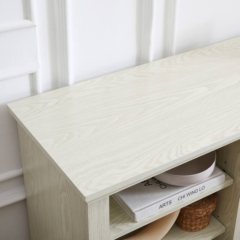 TV Media Stand with Faux Stacked Stone, Console Table with Large Storage Cabinet, Media Entertaionment Stand with Shelves