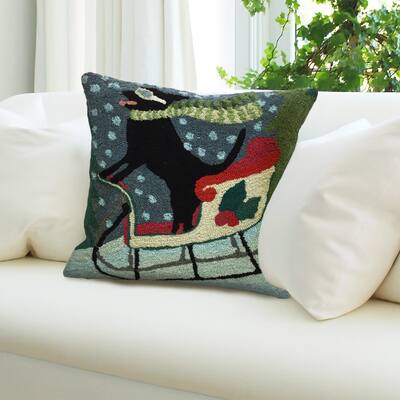 Liora Manne Frontporch Sledding Dog Indoor/Outdoor Pillow Multi 18" Square