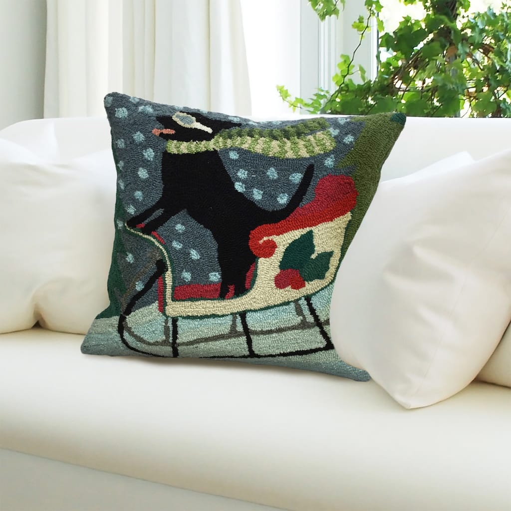 Liora Manne Frontporch Sledding Dog Indoor/Outdoor Pillow Multi 18" Square