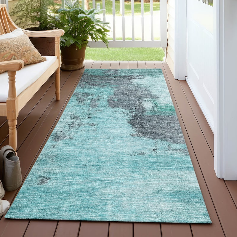 Machine Washable Indoor/ Outdoor Contemporary Abstract Chantille Rug