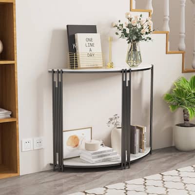 Unique Half-moon Shape Faux Marble Console Table