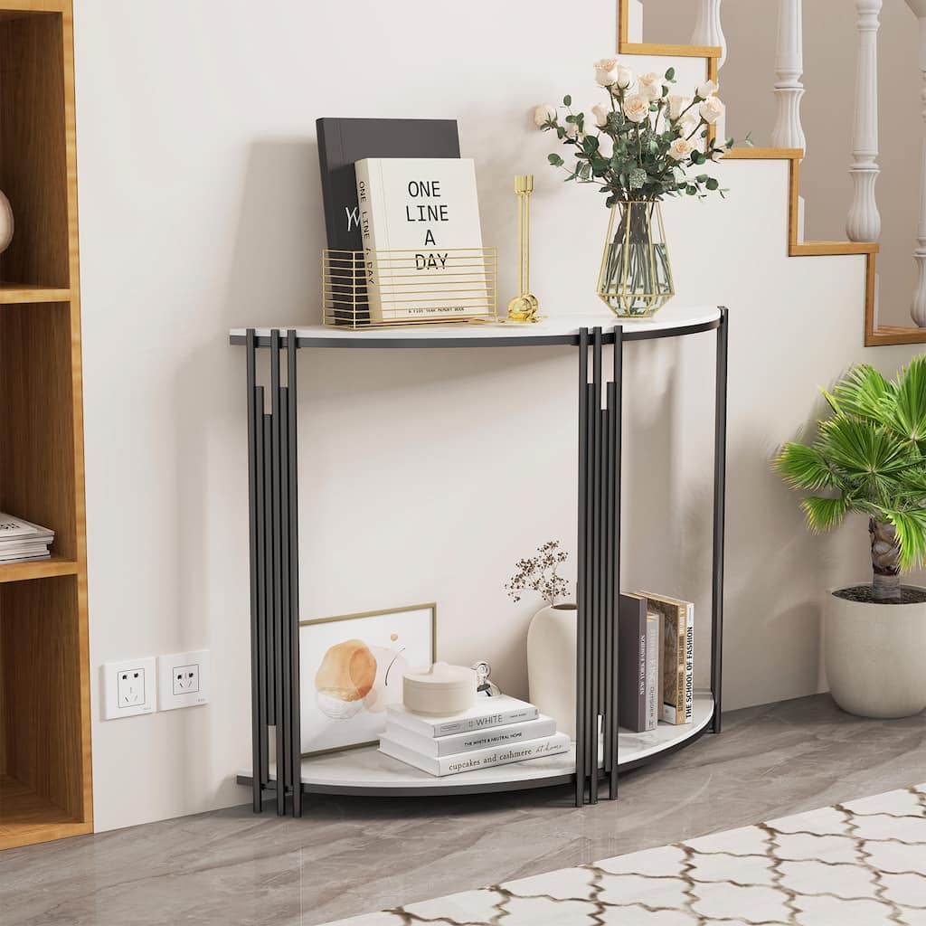 Unique Half-moon Shape Faux Marble Console Table