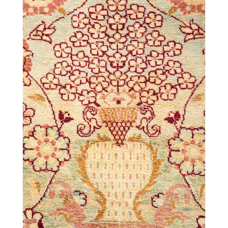 Overton Handknotted Wool Traditional Oriental Light Blue Area Rug - 4' x 6'
