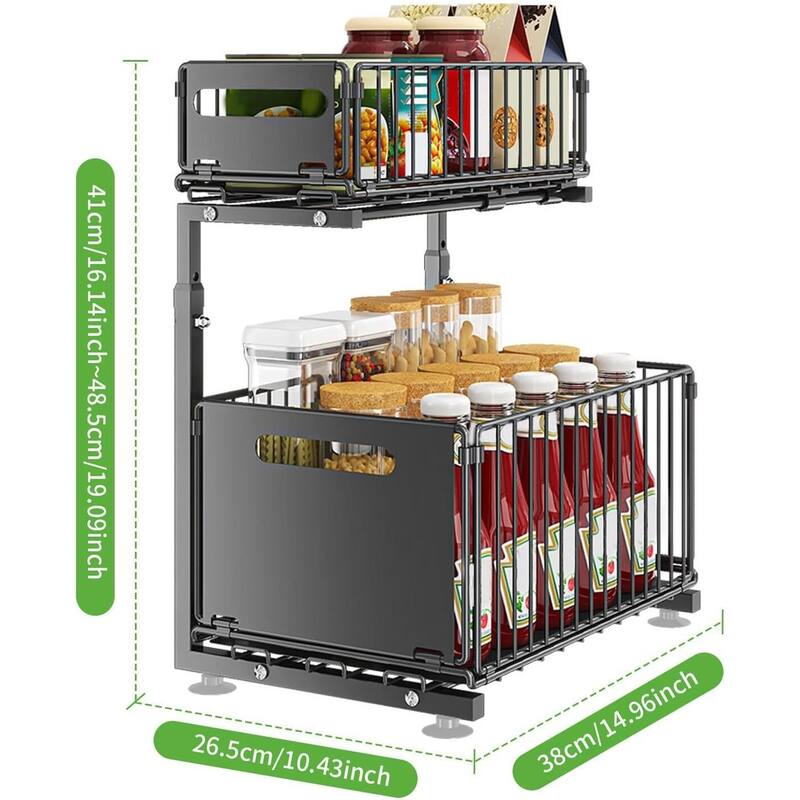 2-Tier Adjustable Under Sink Organizer with Pull-Out Drawers for Kitchen