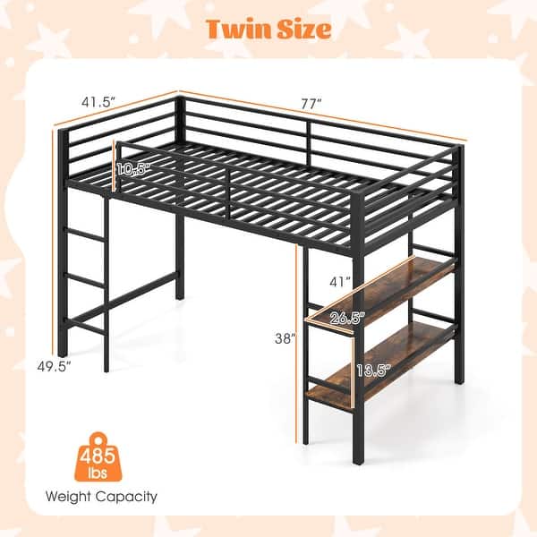 Costway Twin Size Low Loft Bed with Storage Shelves Ladder Full-length