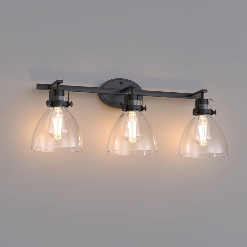 YANSUN 3-Light Black Vanity Light, E26 Modern Bathroom Mirror Light Fixture