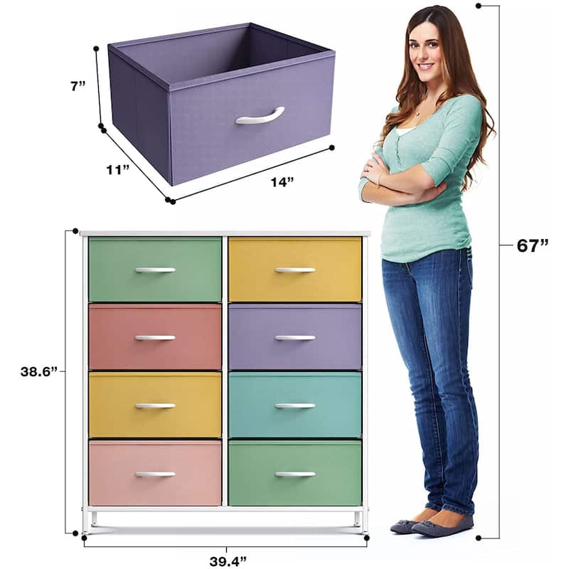 Sorbus Kids Dresser with 8 Drawers - Furniture Storage Chest Tower Unit - Steel Frame, Wood Top, Tie-dye Fabric Bins (Pastel 1)