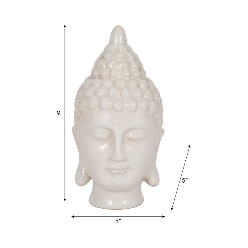 Sagebrook Home Ceramic Buddha Head Figurine Serene Decor Accent, Spiritual Single Piece for Peaceful Ambience - 5" x 5" x 9"