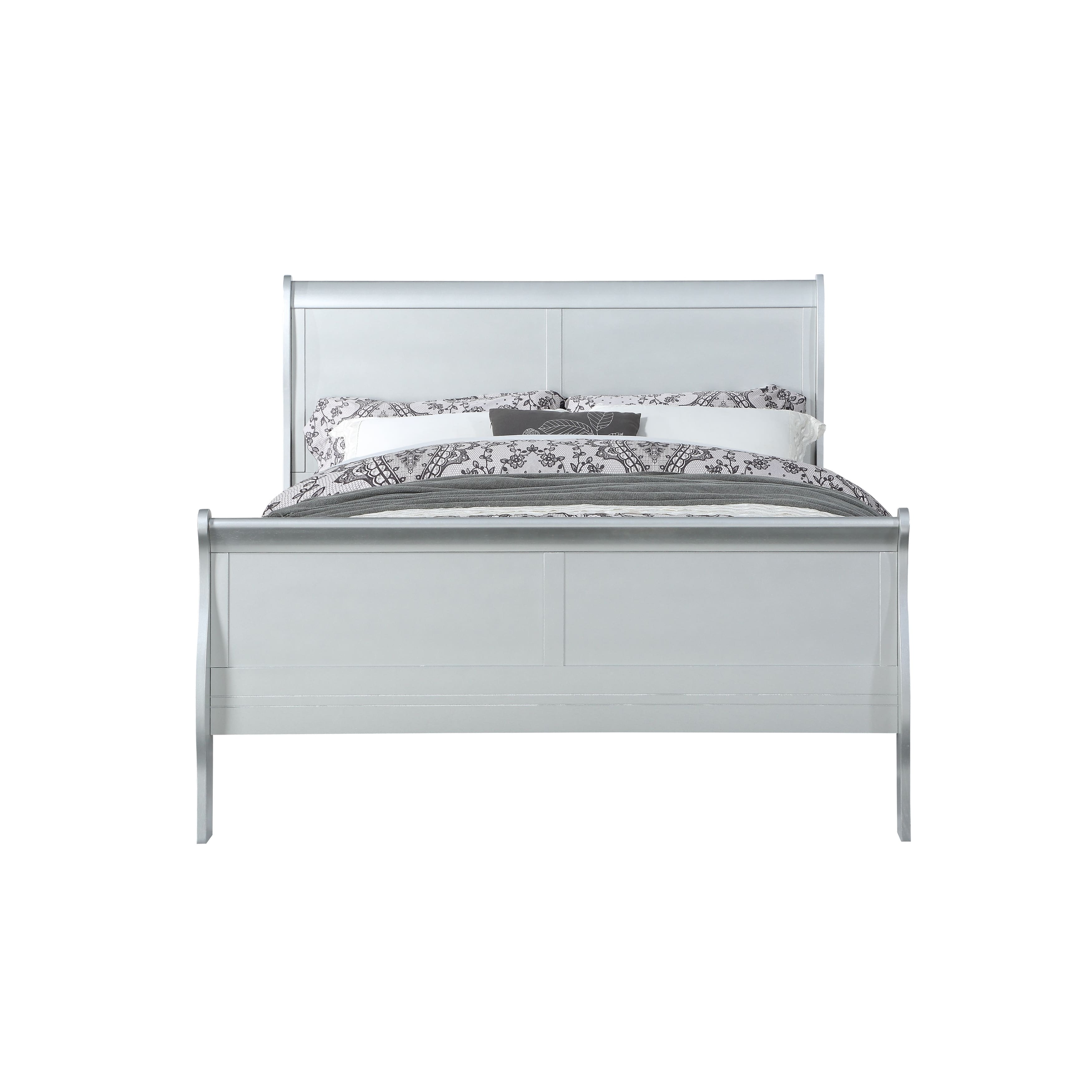 Traditional Louis Philippe Queen Sleigh Bed in Platinum with Headboard