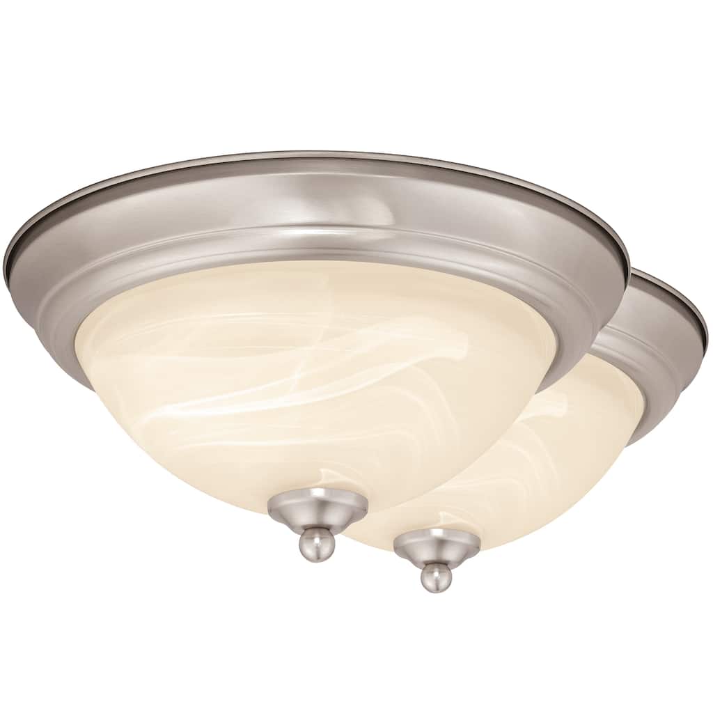 Stevens 2-Pack LED Transitional Flush Mount Ceiling Light Fixture White Alabaster Glass