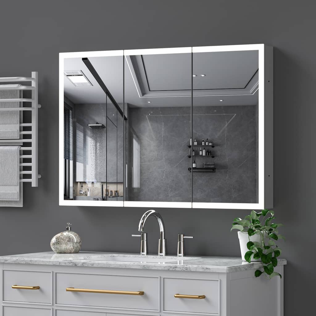 Modland 48–96 Inch LED Lighted Medicine Cabinet with Mirror, Large Bathroom Mirror Cabinet with Lights, Adjustable Shelves