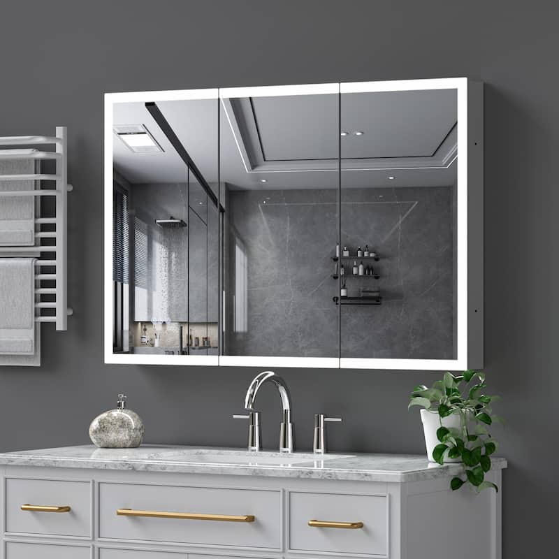 Modland 48–96 Inch LED Lighted Medicine Cabinet with Mirror, Large Bathroom Mirror Cabinet with Lights, Adjustable Shelves