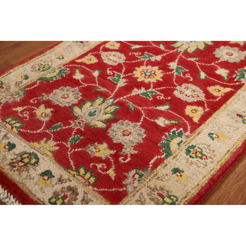 Floral Red Kazak Foyer Rug Hand-Knotted Wool Carpet - 2'0"x 3'0"