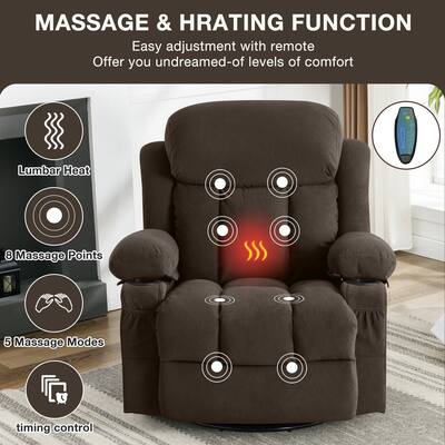 Manual Recline Massage Chairs with Usb and 2 Cup Holders, Brown