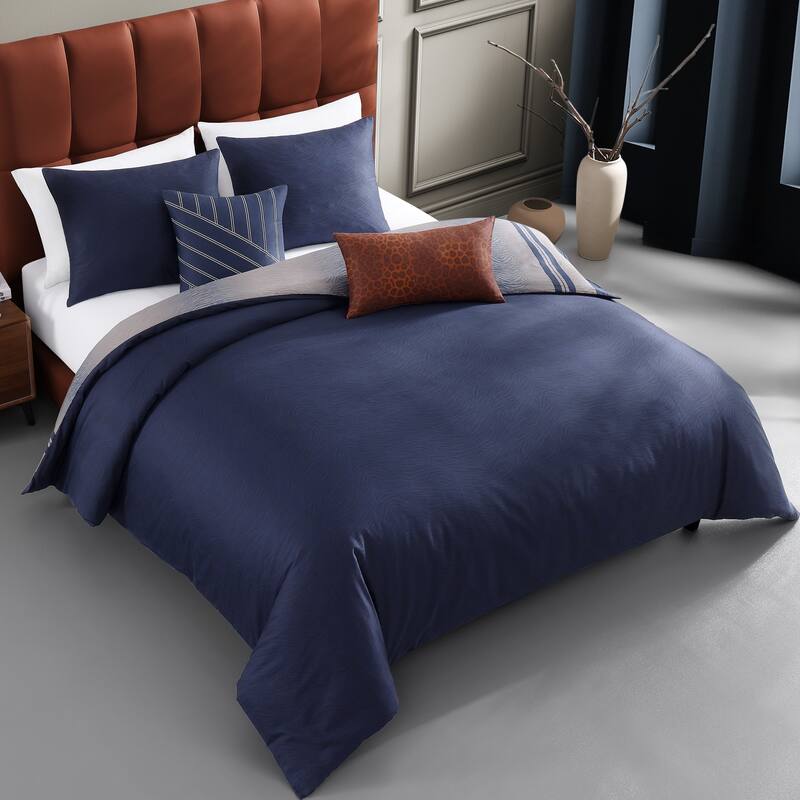Bebejan Dark Blue Animal Prints 100% Cotton Sateen 5 Piece Reversible Comforter Set