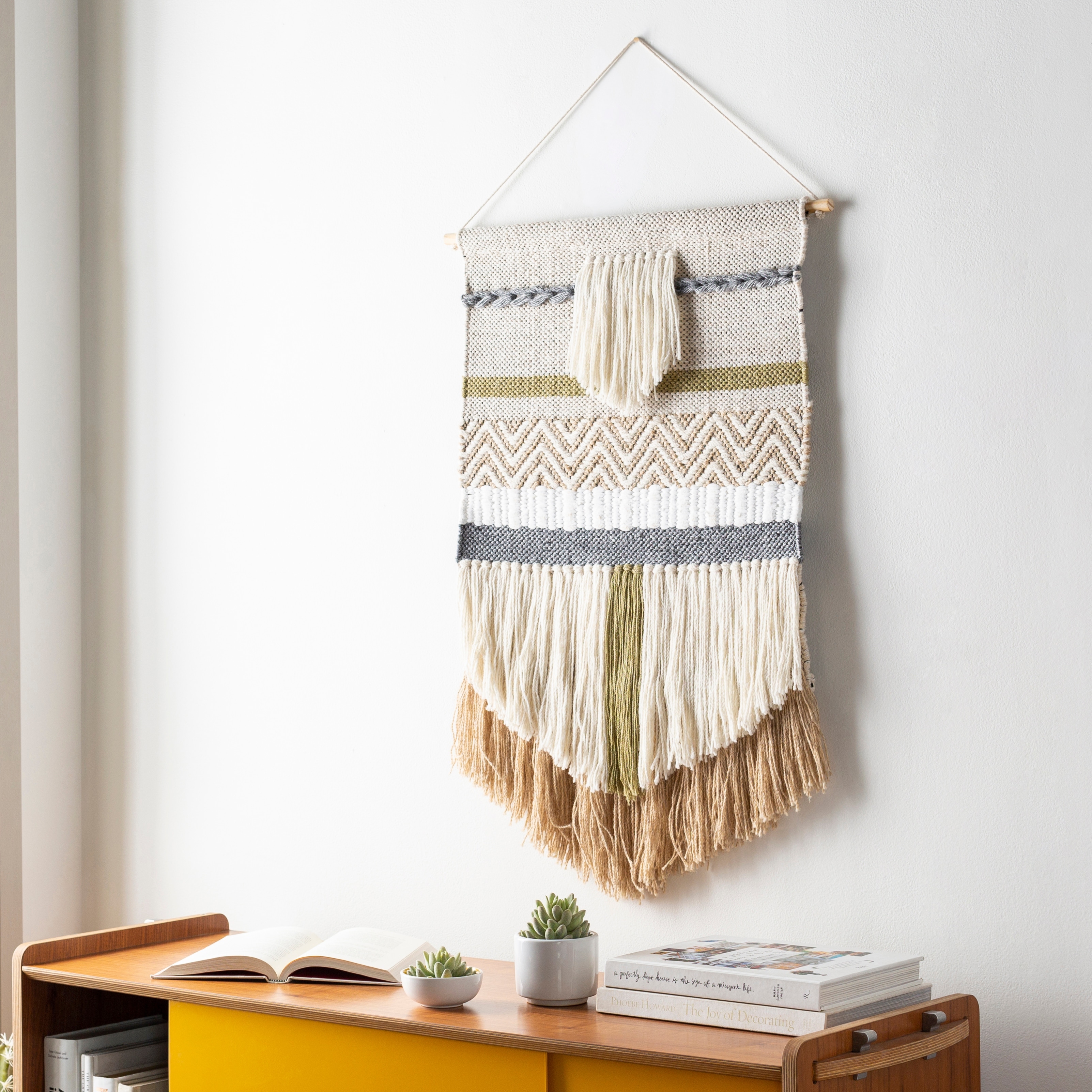 Jann Hand-Woven Tiered Fringe Wall Hanging - 32"H x 20"W