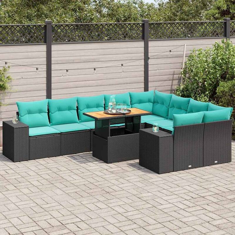 vidaXL Patio Sofa Set with Cushions Table and Sofa Modules 10 Piece Poly Rattan - 21.7 x 24.4 x 27.2