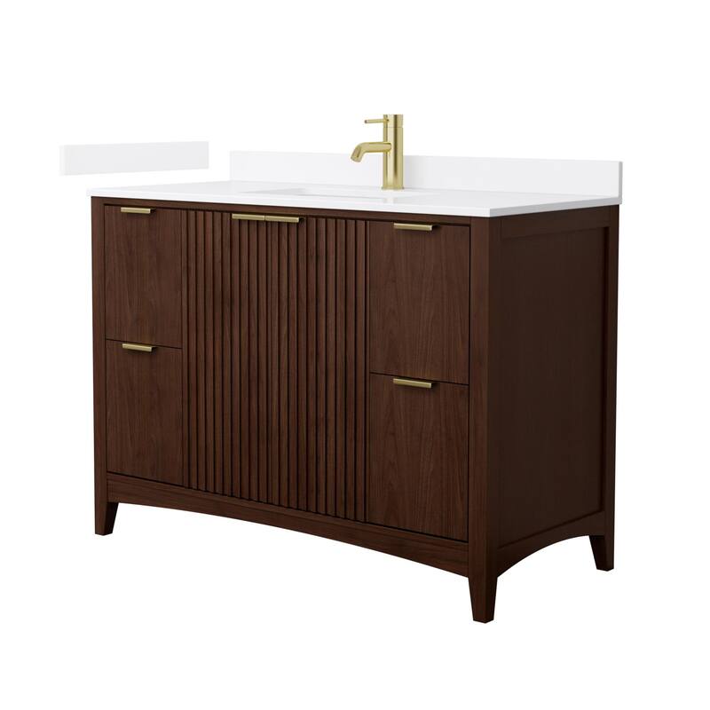 Wyndham Collection WCF9191-48S-QTZ-UNSMXX Palmilla 48" Free Standing - Dark Walnut / White Quartz Top / Brushed Gold