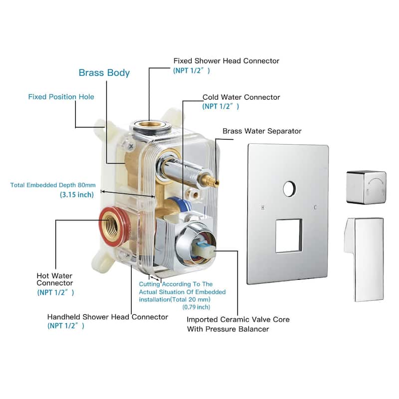 10 Inch Square Bathroom Shower Combo Set - 19.09"D x 14.96"H x 13.98"W