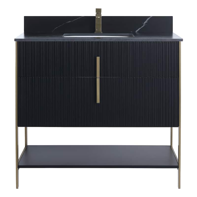 Fine Fixtures Serenity Modern Bathroom Vanity with Black Sintered Stone Top