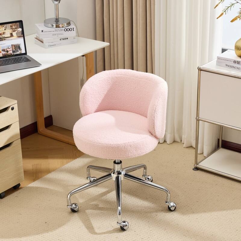 Teddy Swivel Chair Adjustable Rolling Office Desk Chair with Wheels and Support for Living Room - N/A