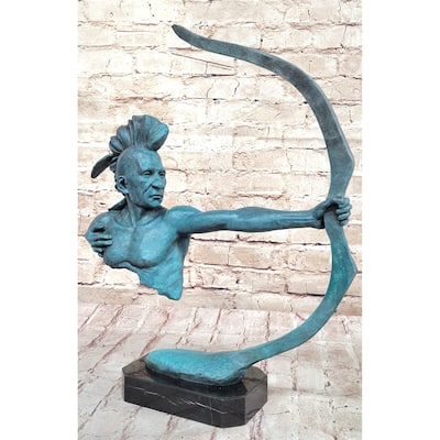 Native American Indian Mohawk Archer Pulling Bow Bronze Sculpture By Mario Nick