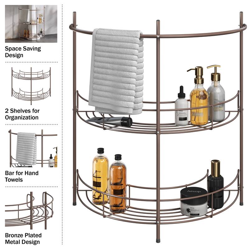 Pedestal Sink Organizer - Compact Under Sink Rack with 2 Storage Shelves and Towel Holder by Lavish Home