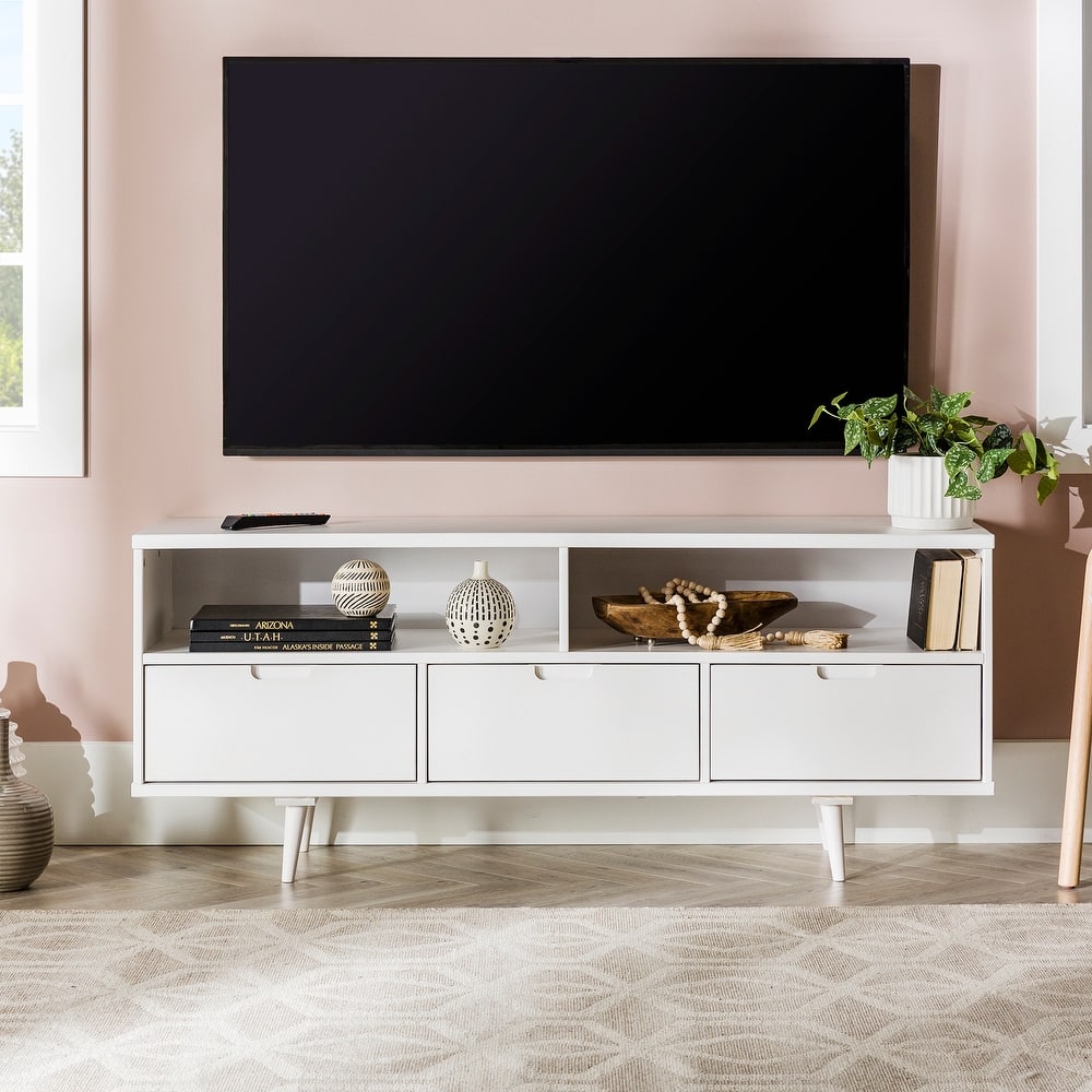 Walker Edison Alby 58-inch Mid-Century Solid Wood TV Stand