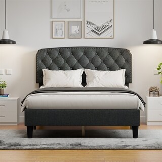 Full Size Adjustable Headboard Bed Frame with Fine Linen Upholstery ...