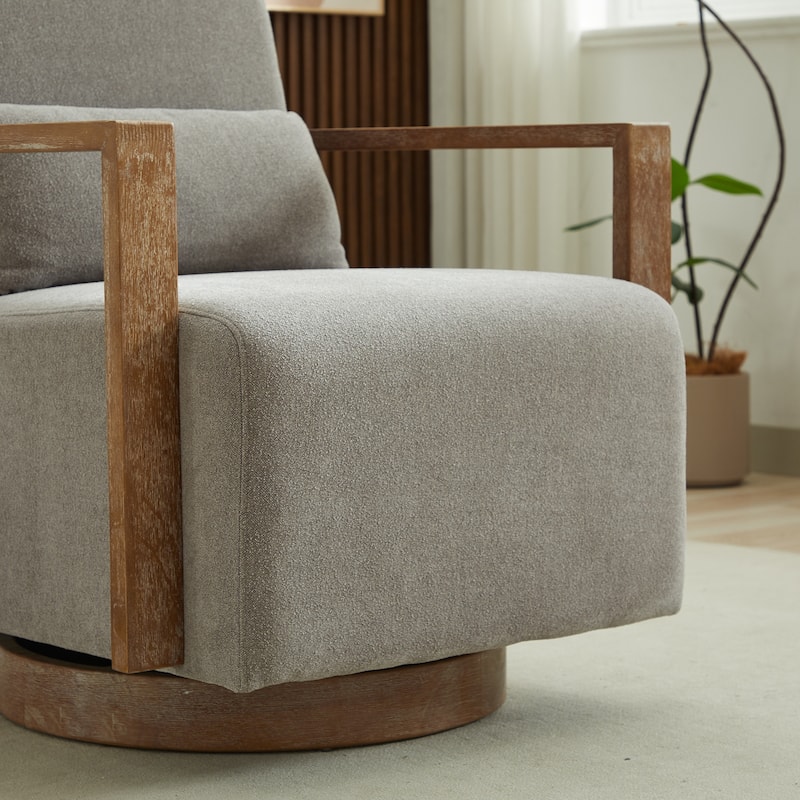 30.3"W Swivel Modern Upholstered Accent Chair with Solid Wood Armrests