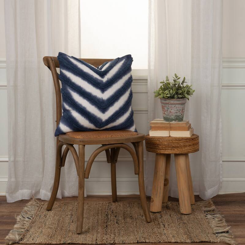Rizzy Home Tufted Boho Chevron Blue Throw Pillow Cover